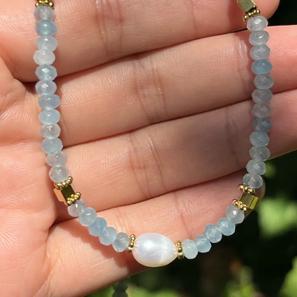Dainty‎ stainless steel aquamarine choker